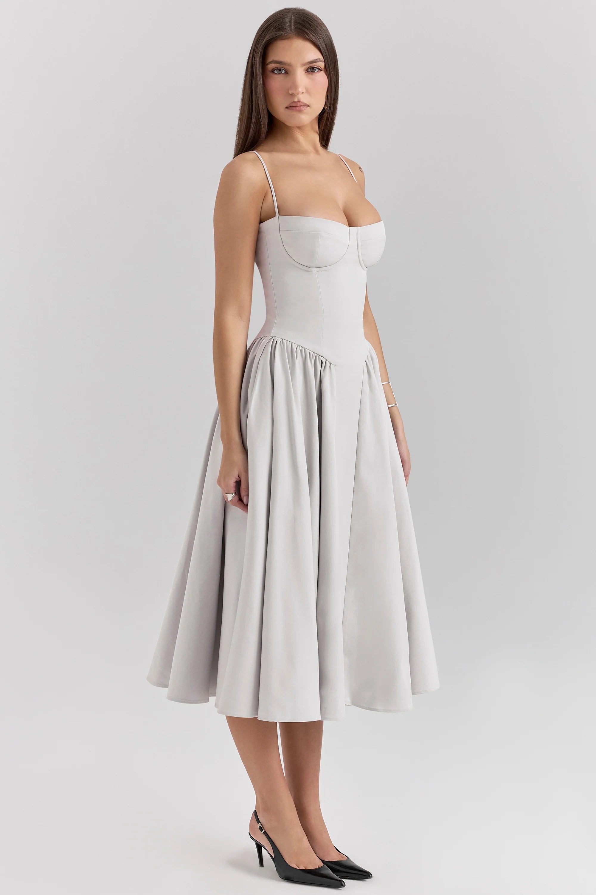 dove grey corset midi dress