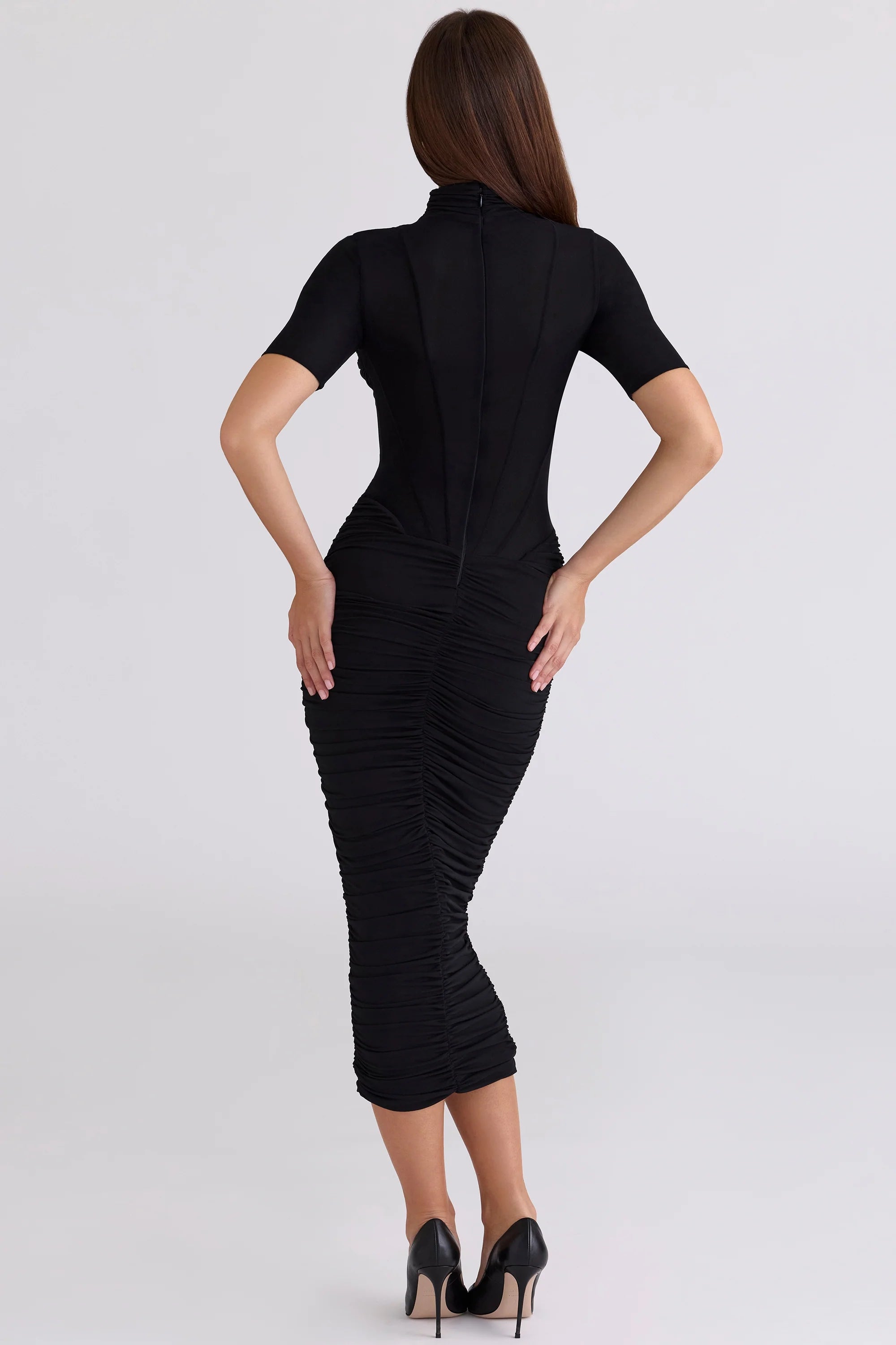 black semi sheer midi dress