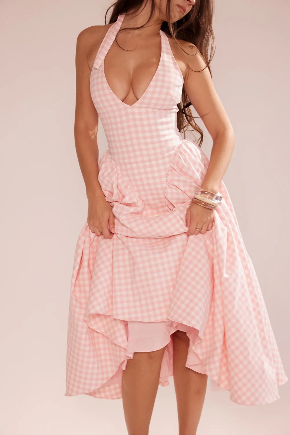 strawberry shortcake gingham halter midi sundress