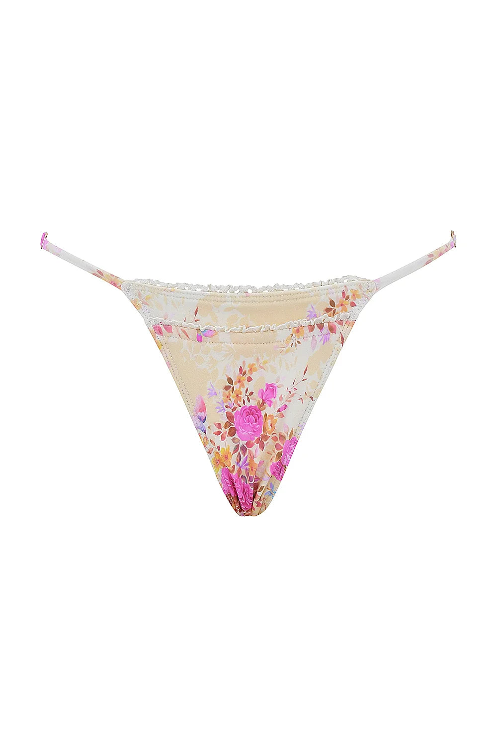floral print ruffle trim bikini bottom