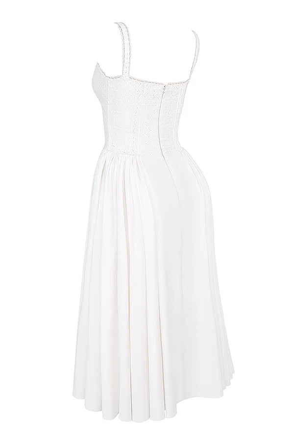 white broderie anglais & cotton midi dress