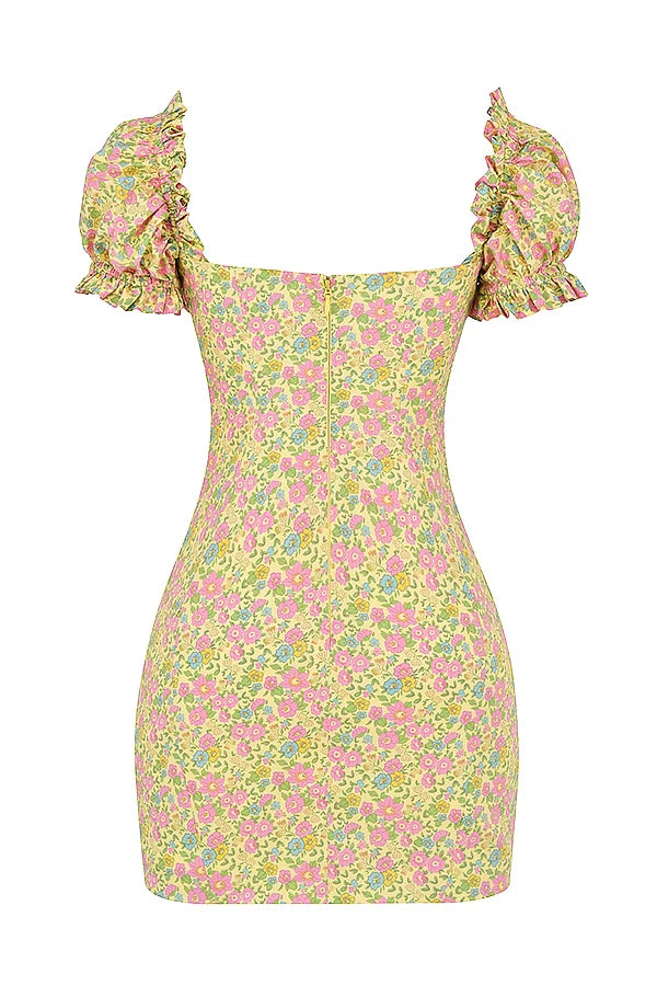 vintage floral puff sleeve mini dress
