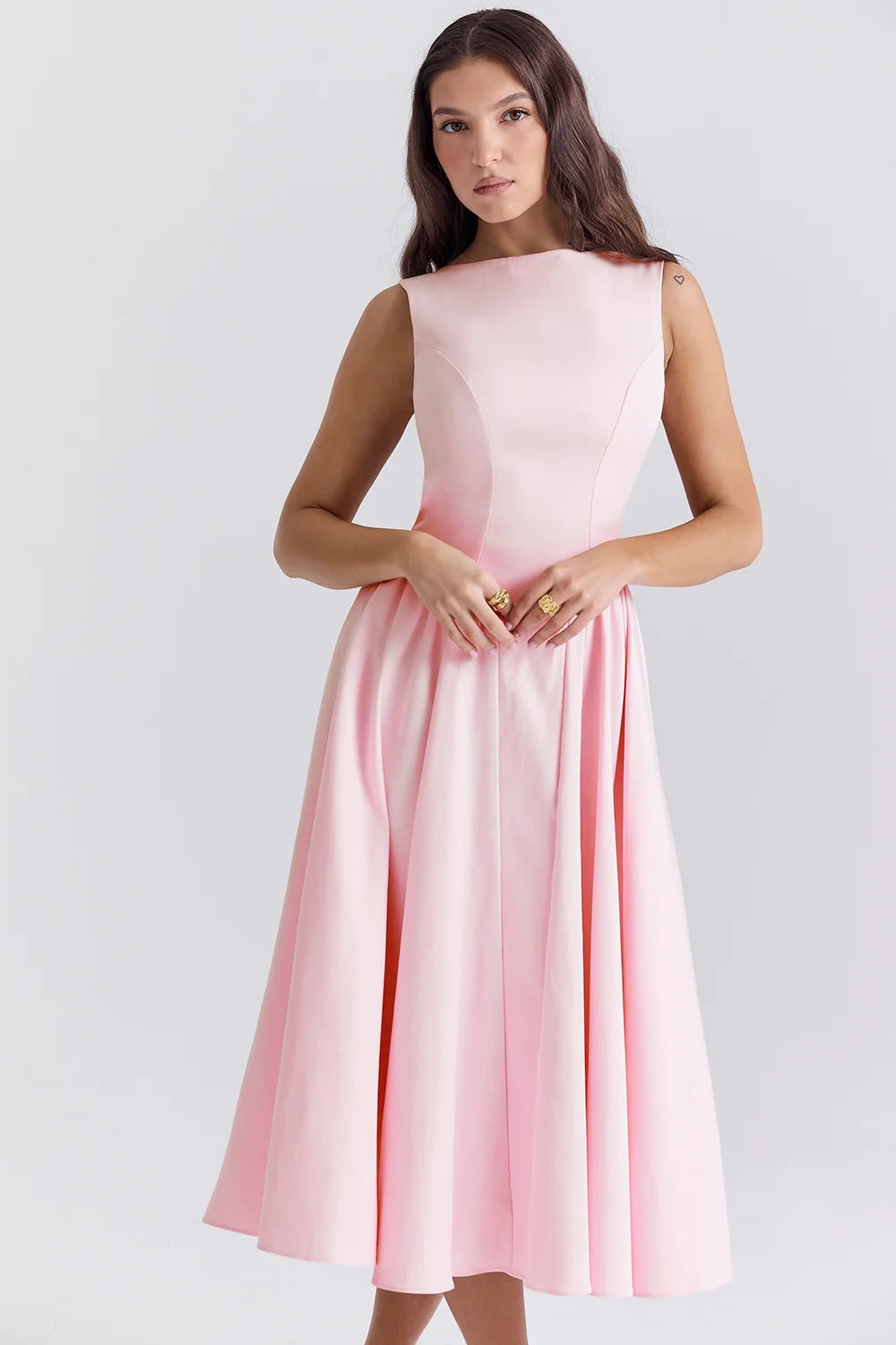ballerina pink twill midi sundress