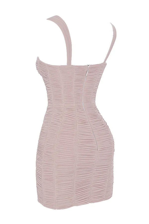 crystal ruched mesh mini dress