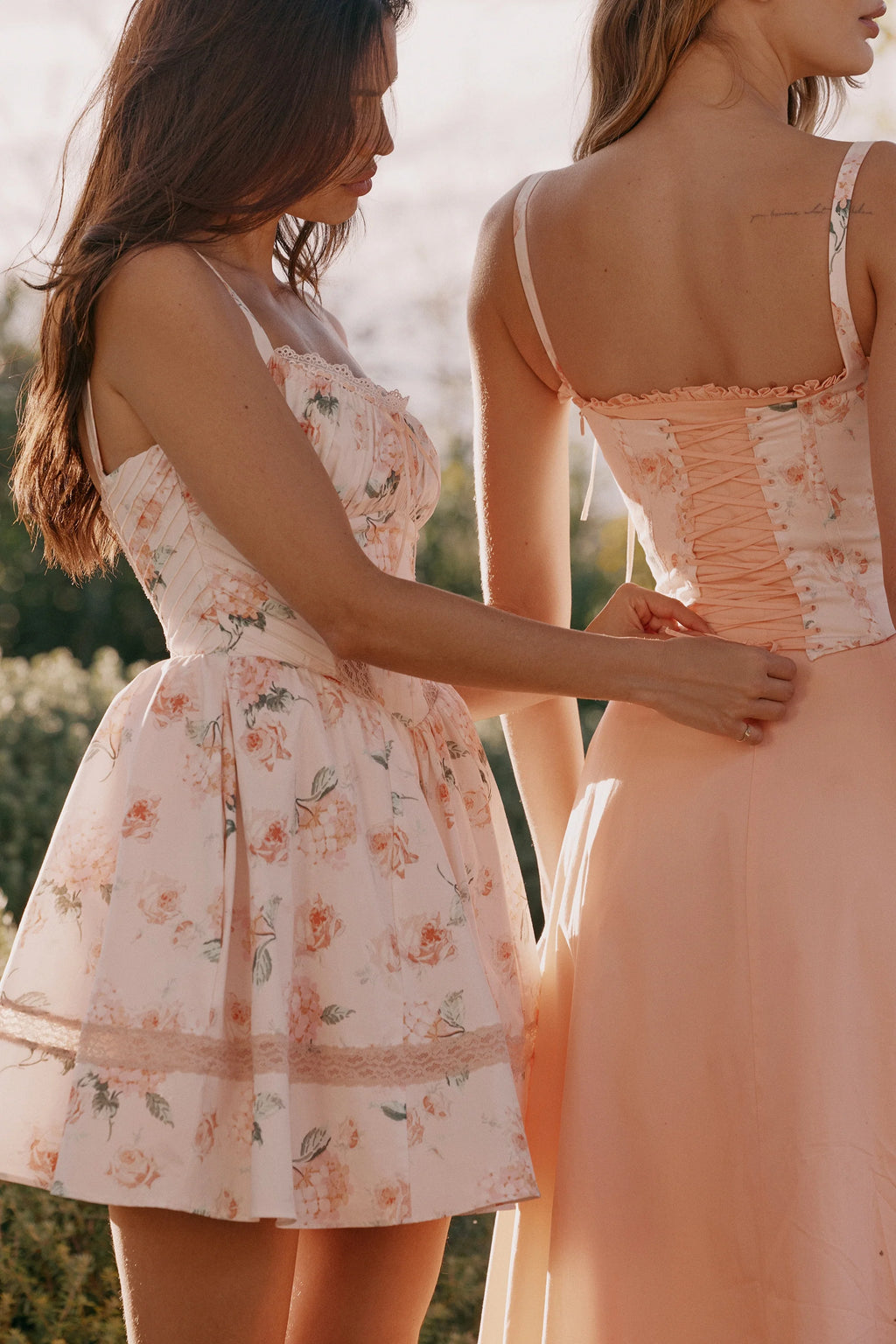 peach cotton detachable corset midi sundress
