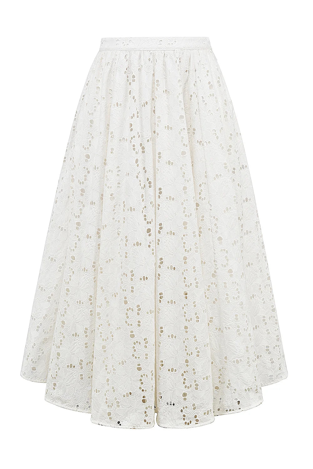 white broderie anglais midi skirt