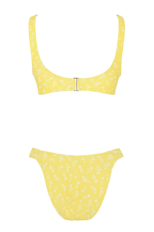 yellow white floral print bikini