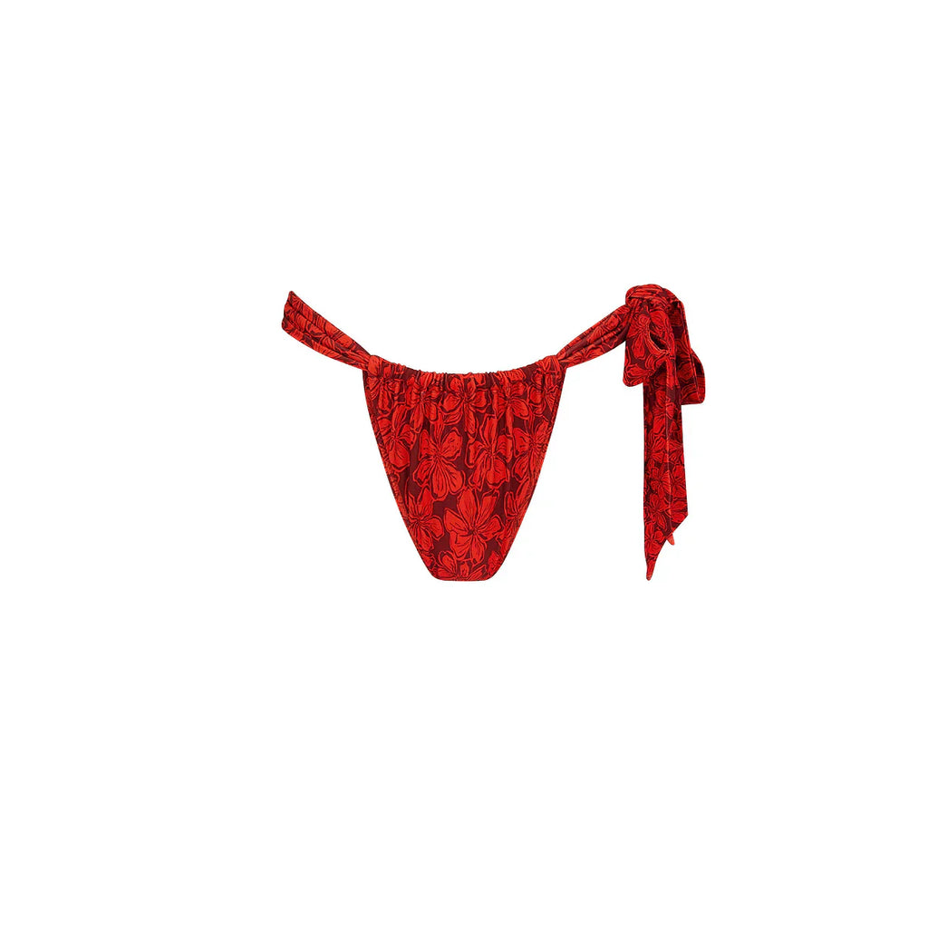 Soft Tie Ruched Thong Bikini Bottom - Sassy Sangria