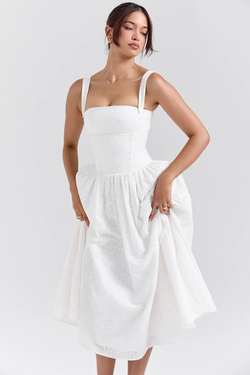 white broderie anglais midi sundress