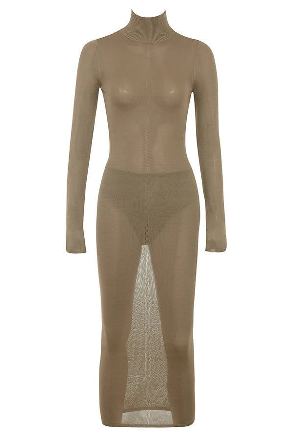 tan knit midi dress