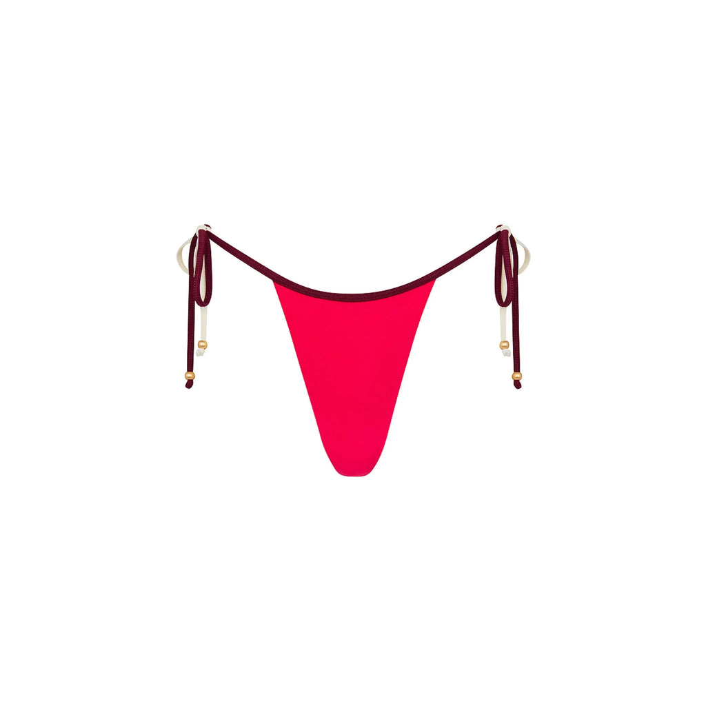 Micro Thong Tie Side Bikini Bottom - Cherry Cola