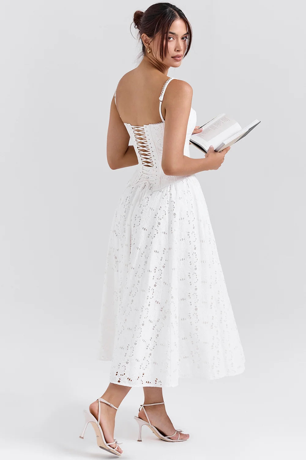 white broderie anglais midi skirt