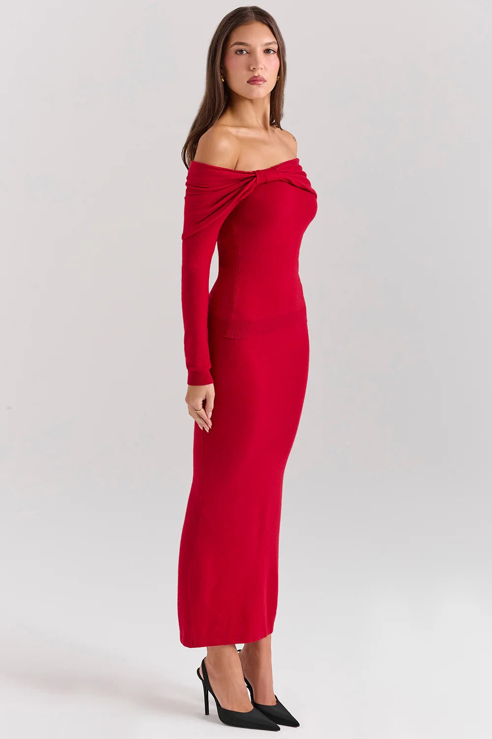 holly red cashmere blend midi skirt