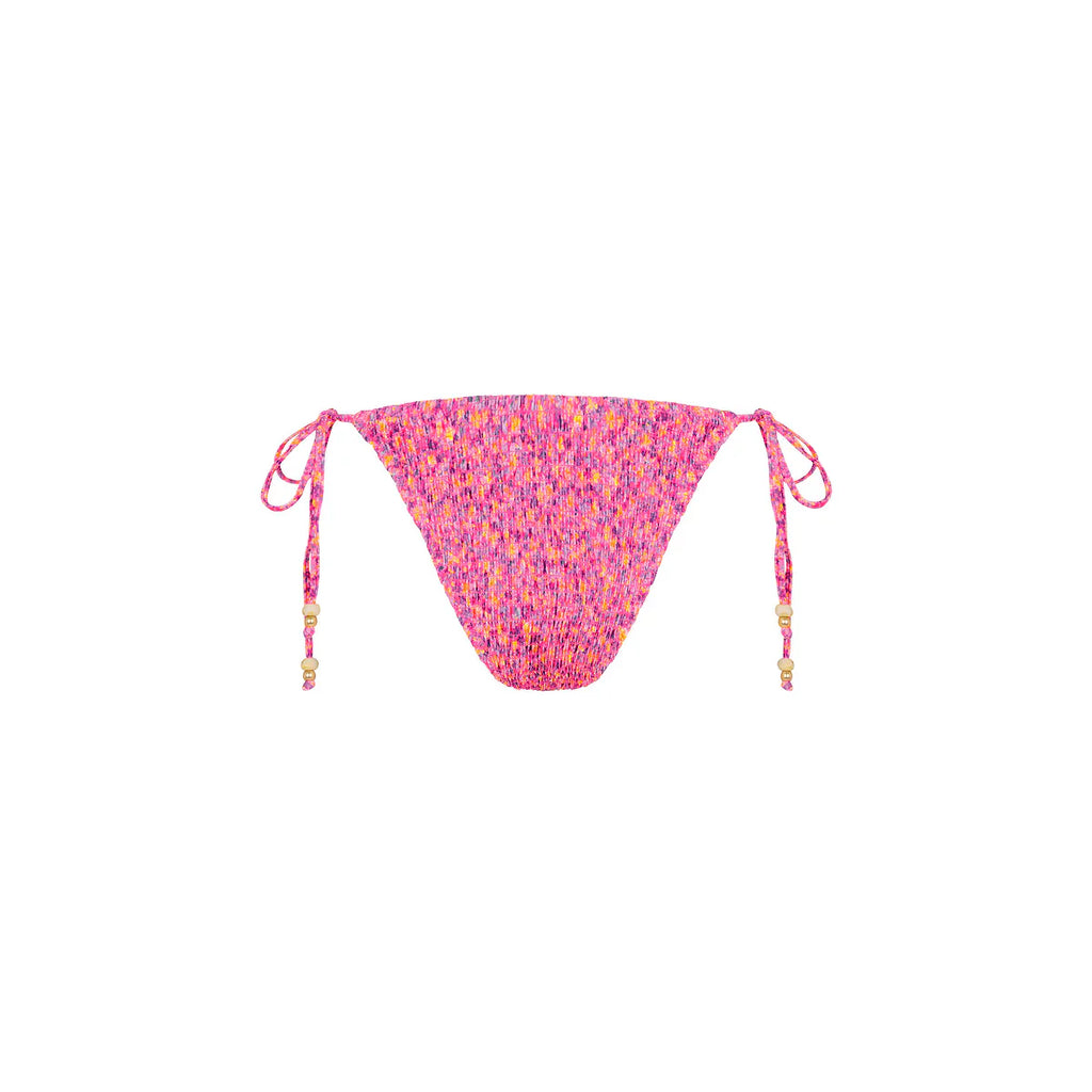 Shirred Dipped Cheeky Tie Bikini Bottom - Gelato Bloom