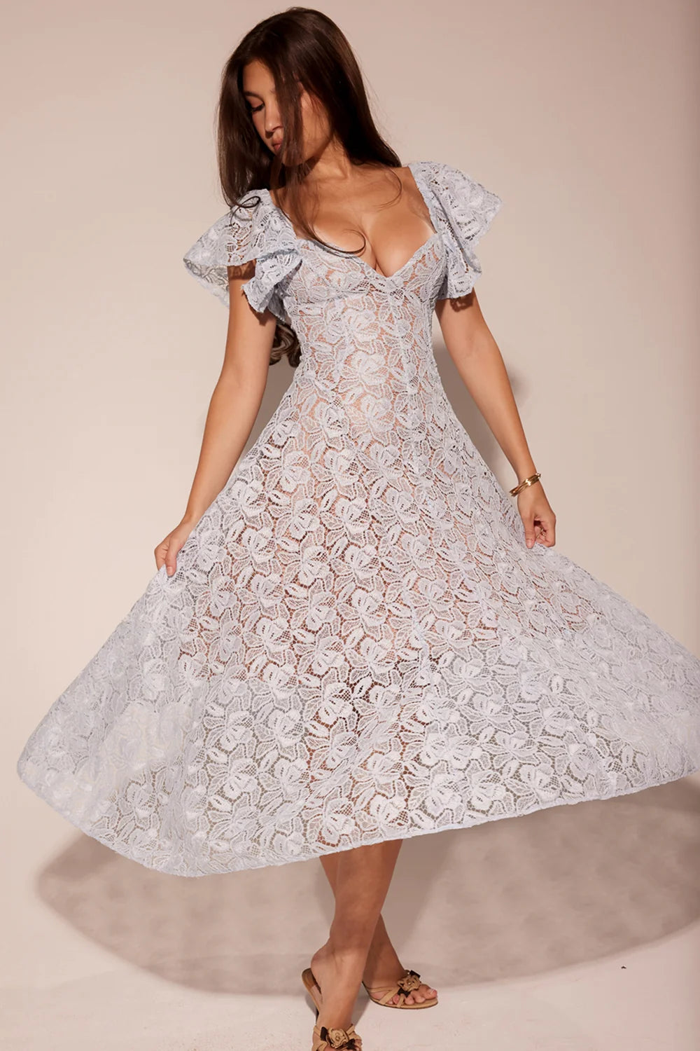bluebell floral lace midi dress