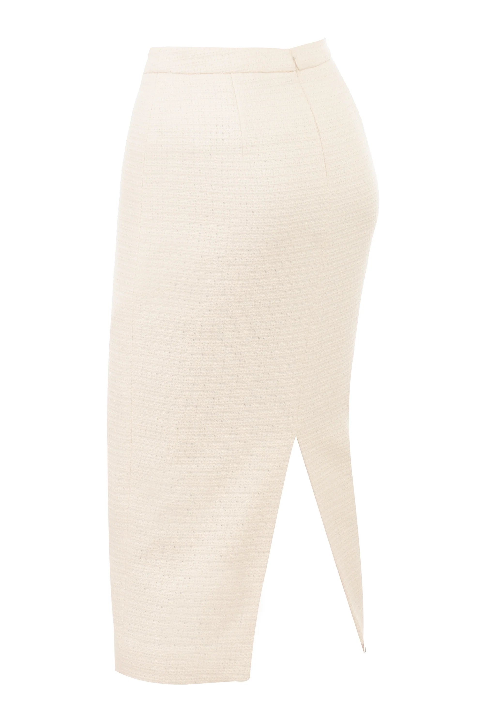 cream boucle pencil midi skirt