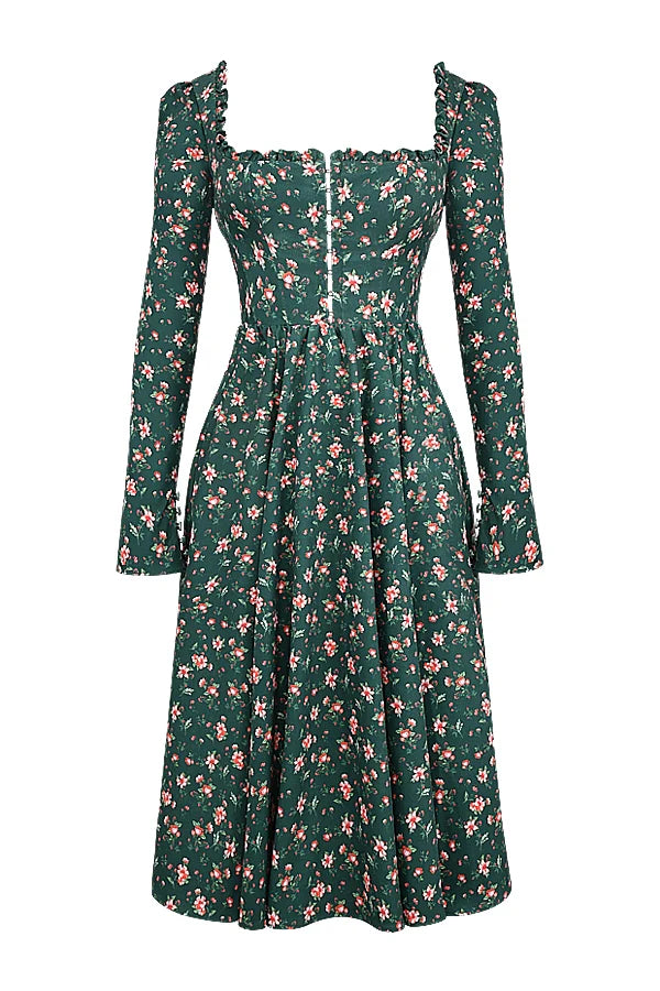 green floral print midi dress