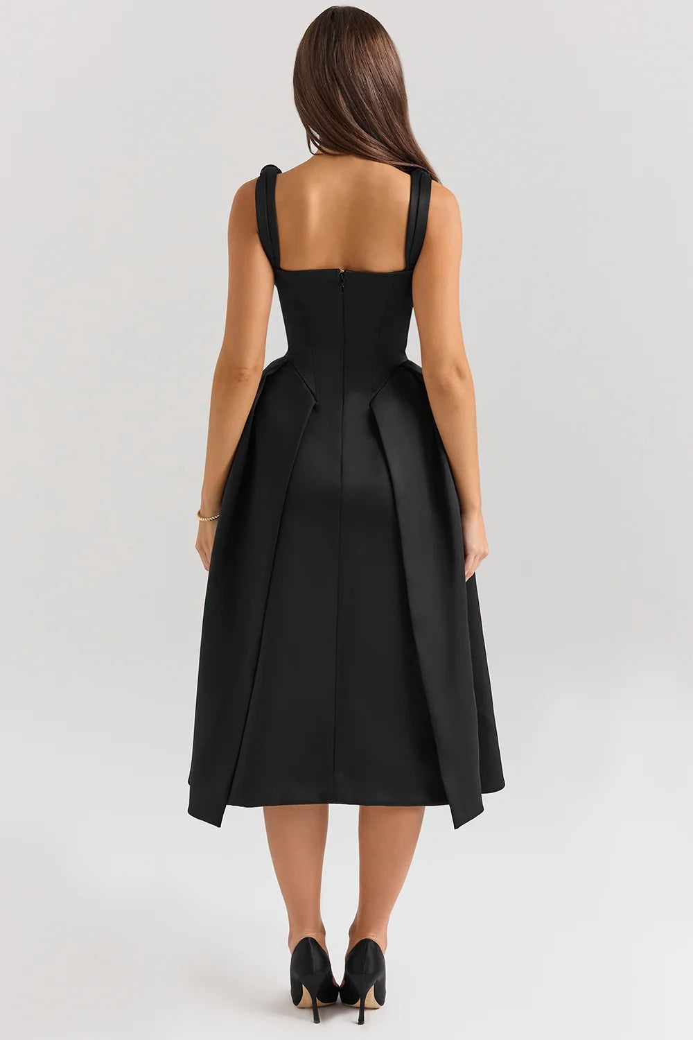 black satin twist strap midi dress - sale