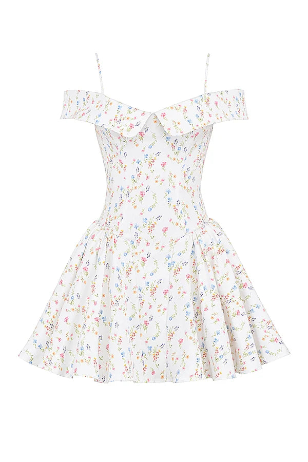 white posy print corset mini dress