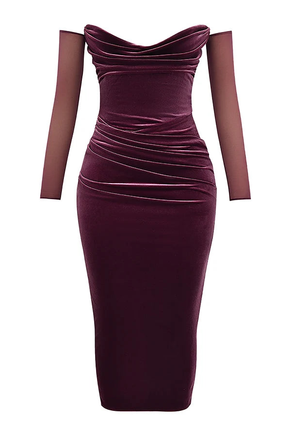 mulberry strapless midi dress