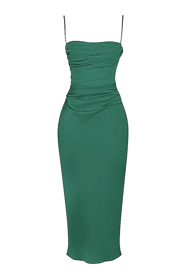 forest draped corset midi dress