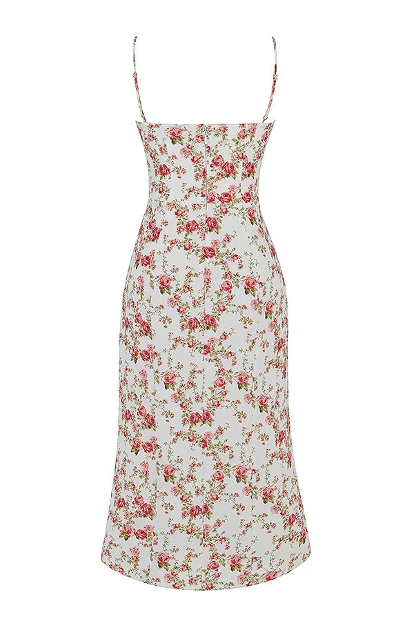 rose print corset midi sundress