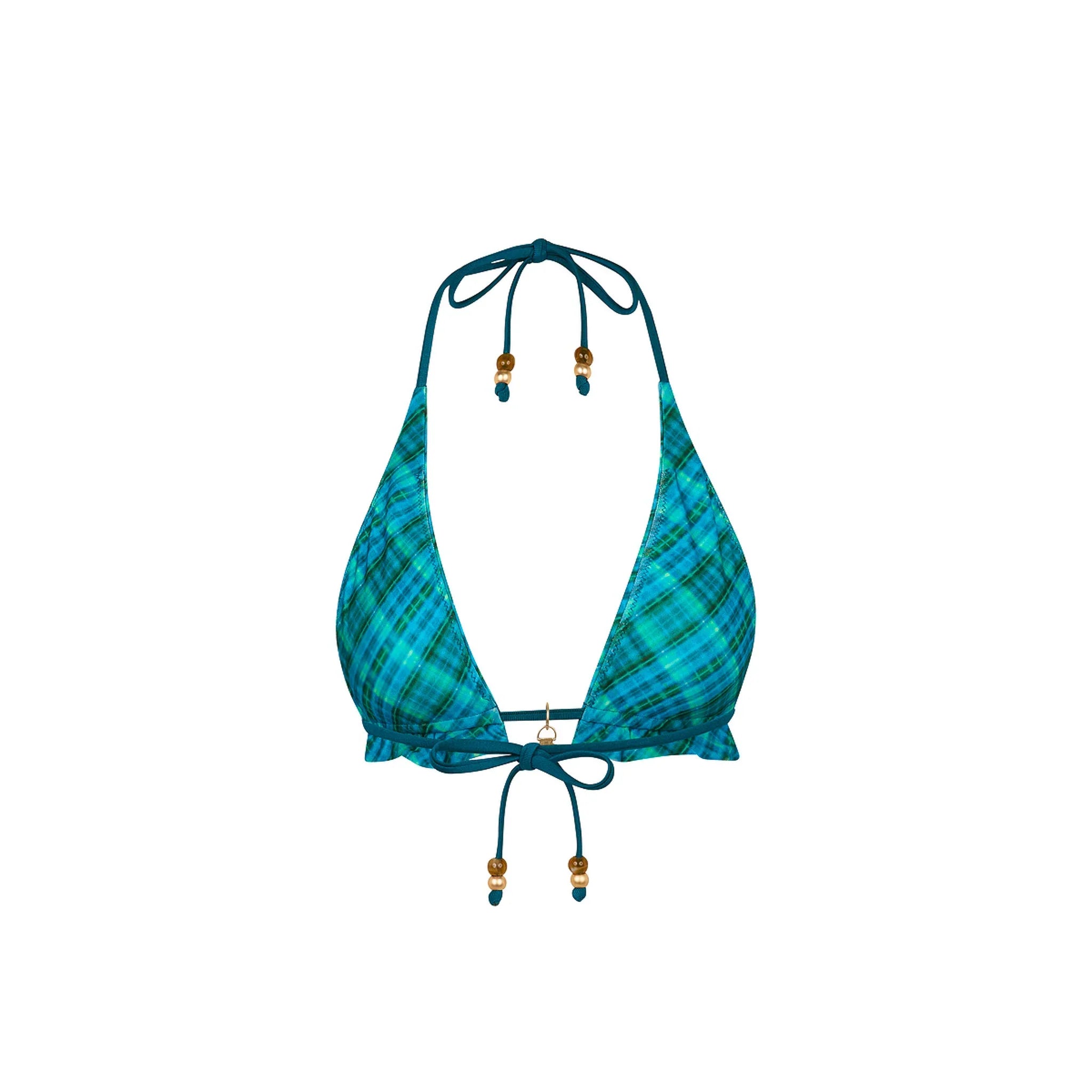 Frill Halter Bralette Bikini Top - Tropic Dip