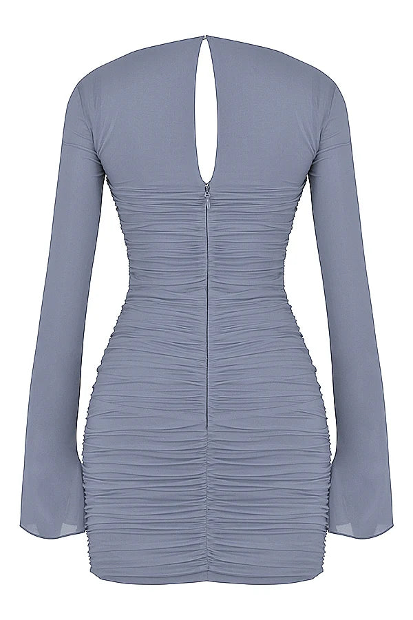 dove grey real silk mini dress