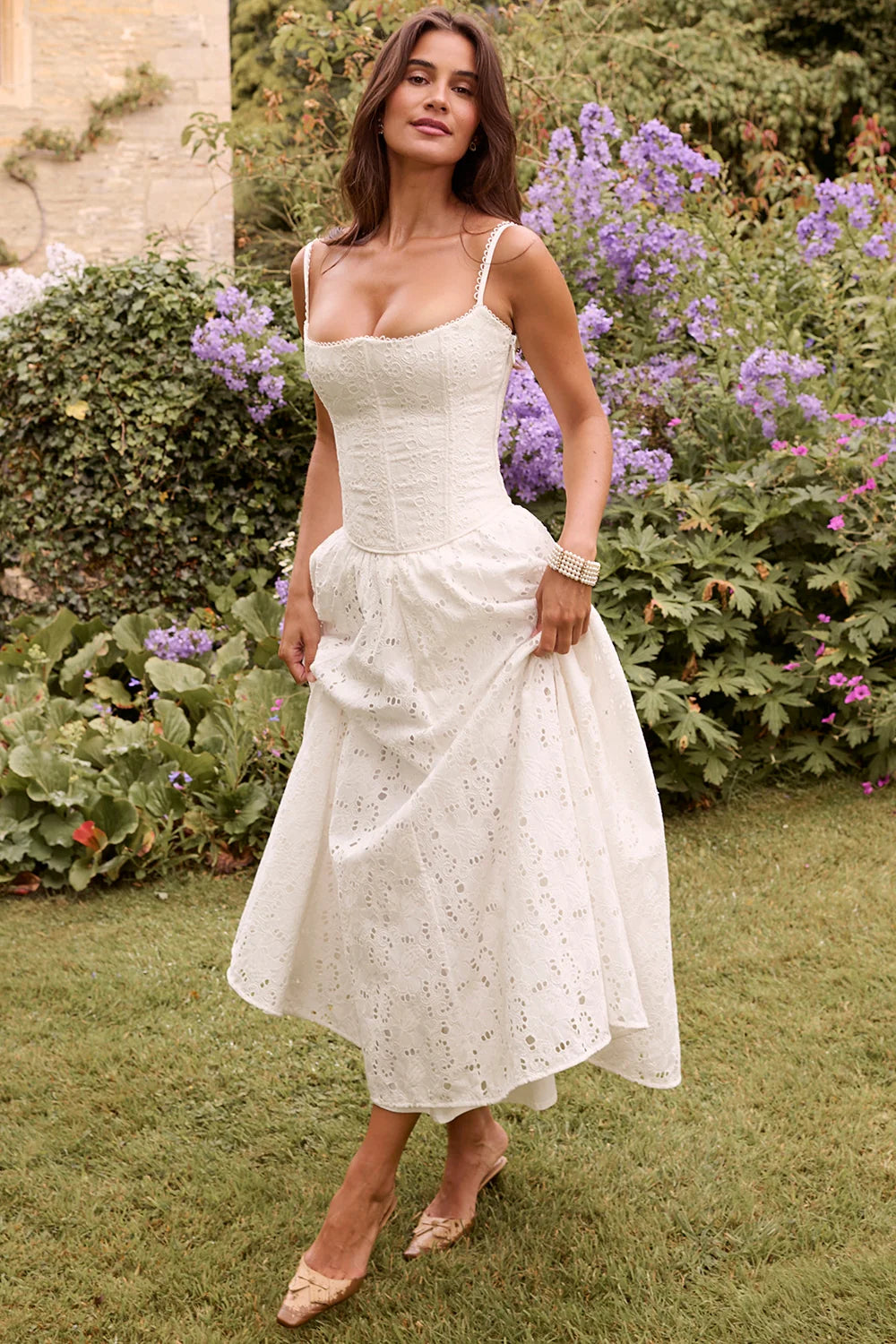 white broderie anglais midi skirt