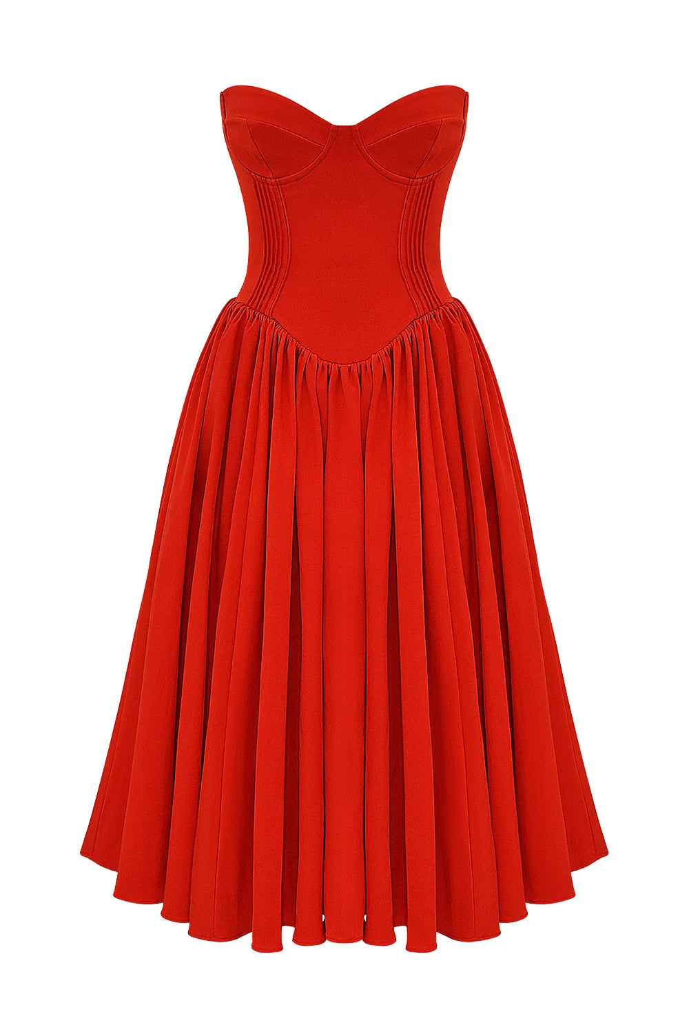 italian tomato strapless midi sundress