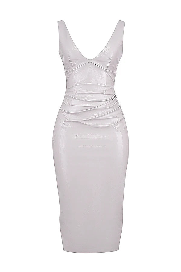 violet ice vinyl midi dress