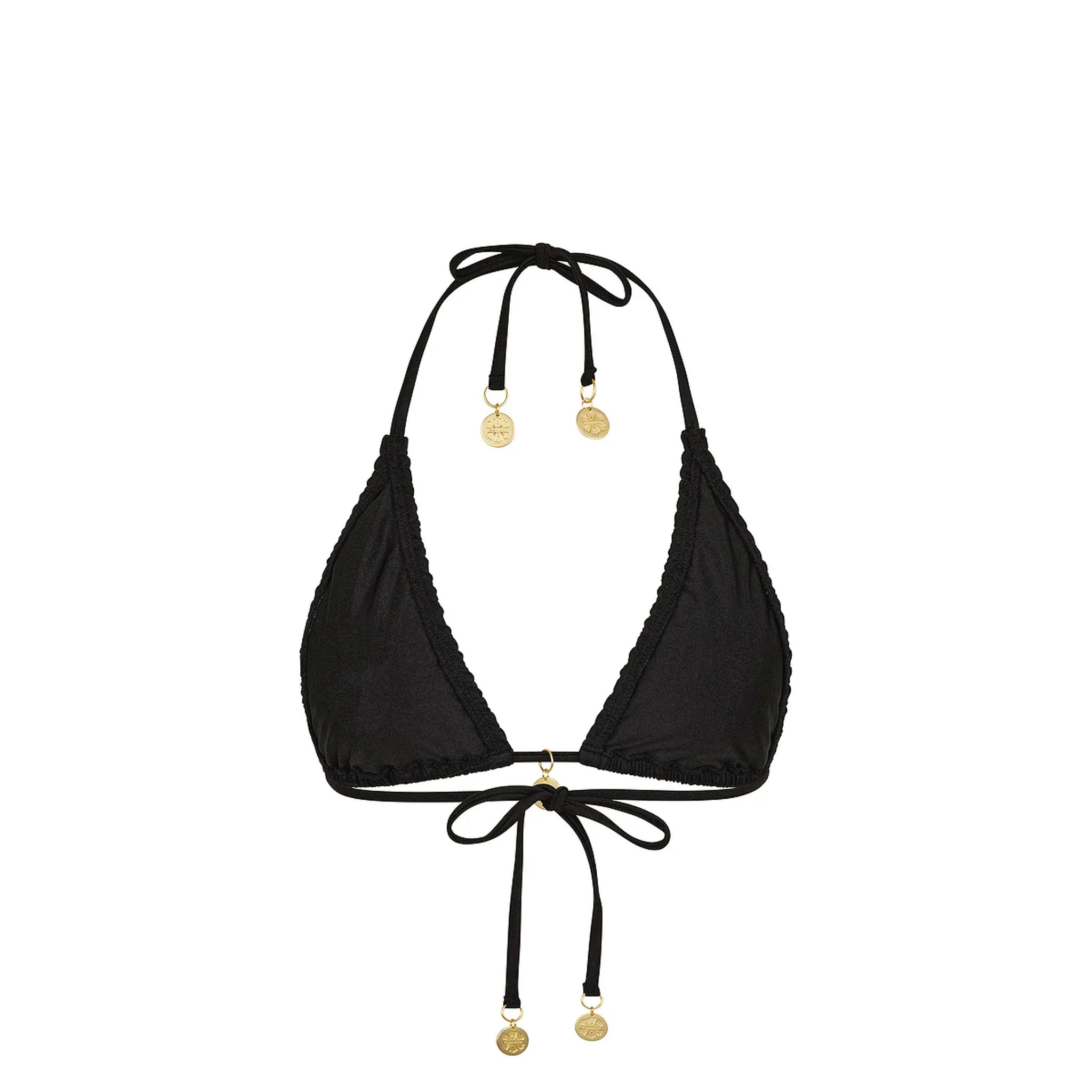 Shirred Triangle Bikini Top - Twilight Black