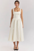 ivory textured satin corset midi dress