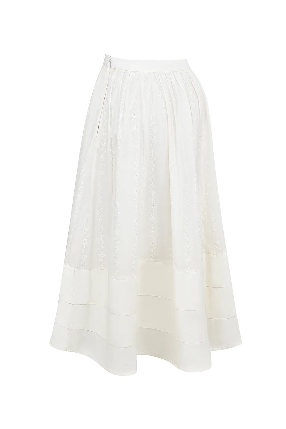 white embroidered cotton midi skirt