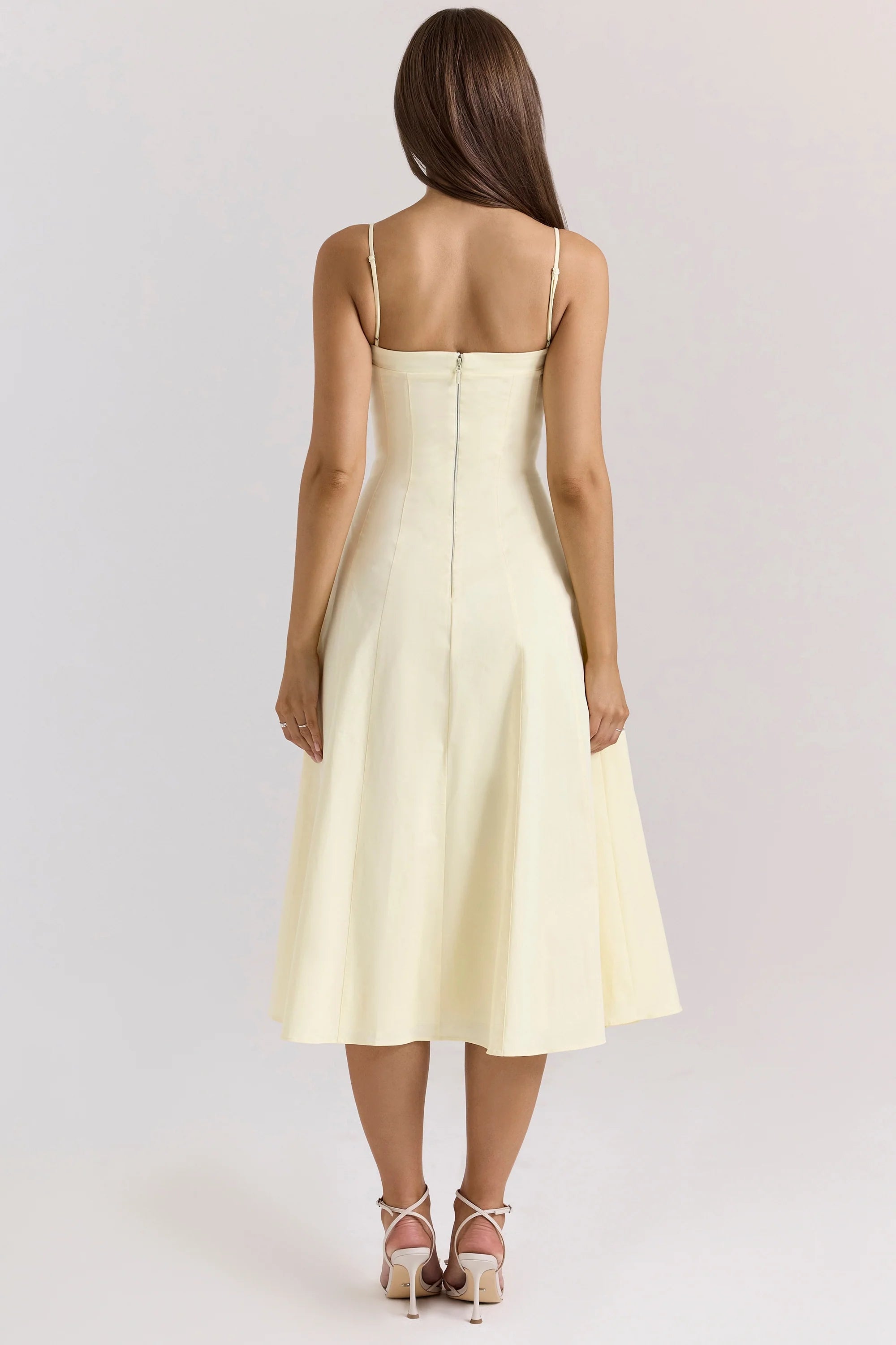 lemon stretch cotton a-line midi sundress