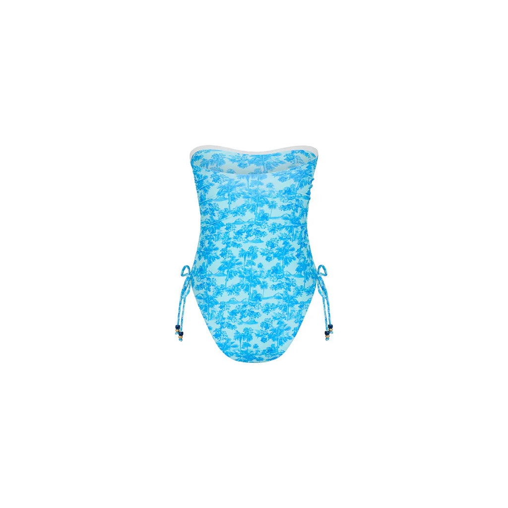 Ruched Bandeau Classic Cut One Piece - Ocean Paradise