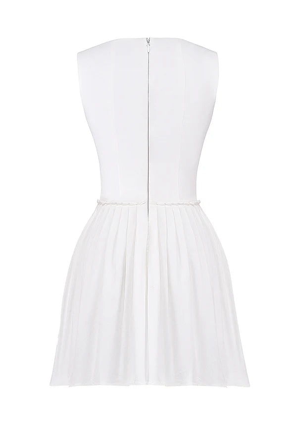 white pleated mini dress