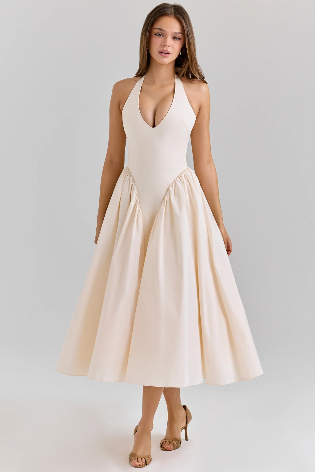 ecru stretch cotton midi sundress
