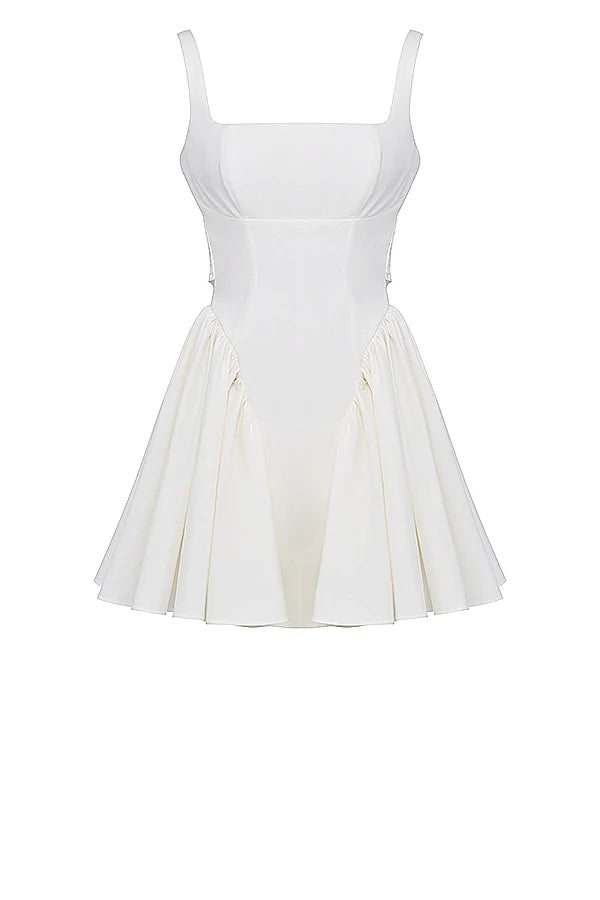 ivory cotton bow mini dress