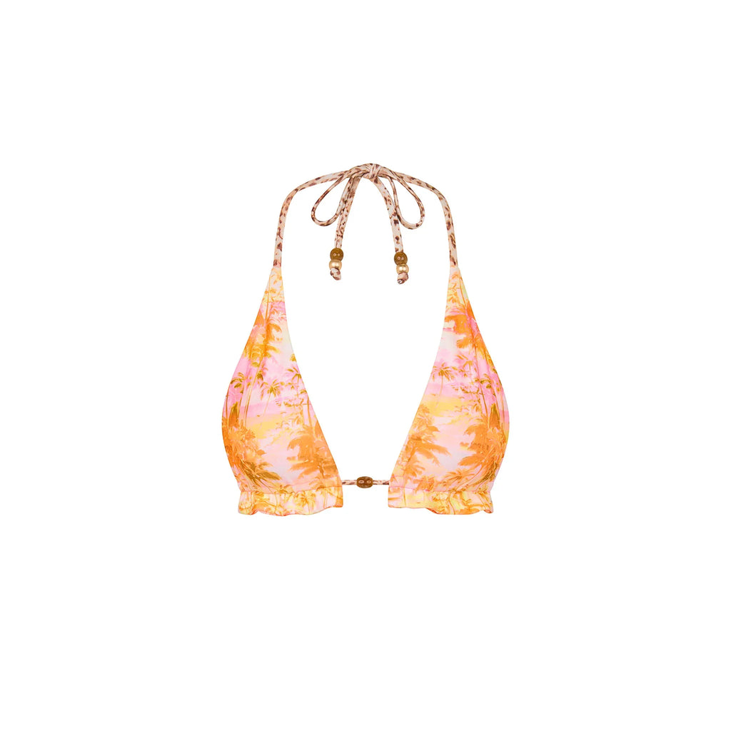 Frill Halter Bralette Bikini Top - Wild Skies