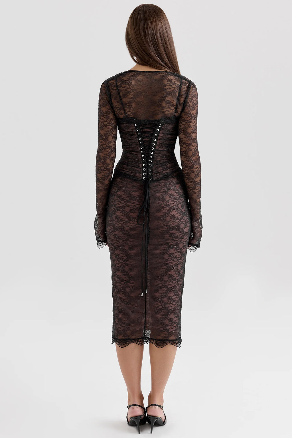 black lace corset midi dress