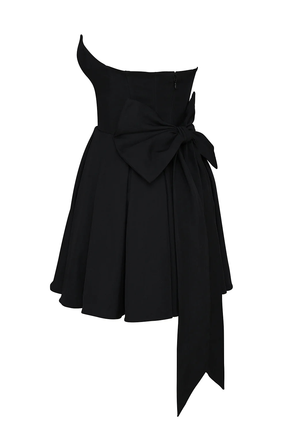 black strapless detachable bow mini dress