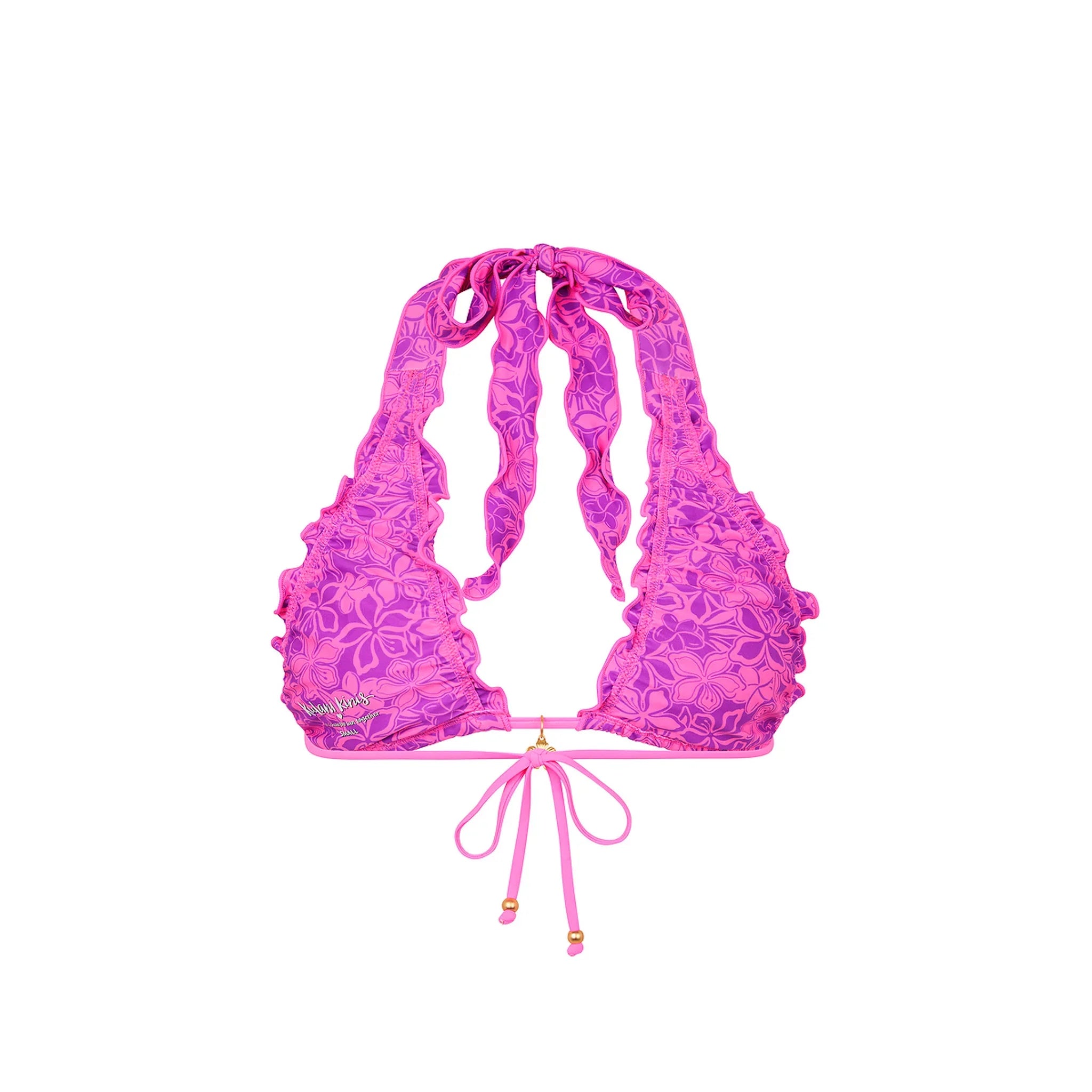 Lettuce Edge Halter Bikini Top - Bubble Berry