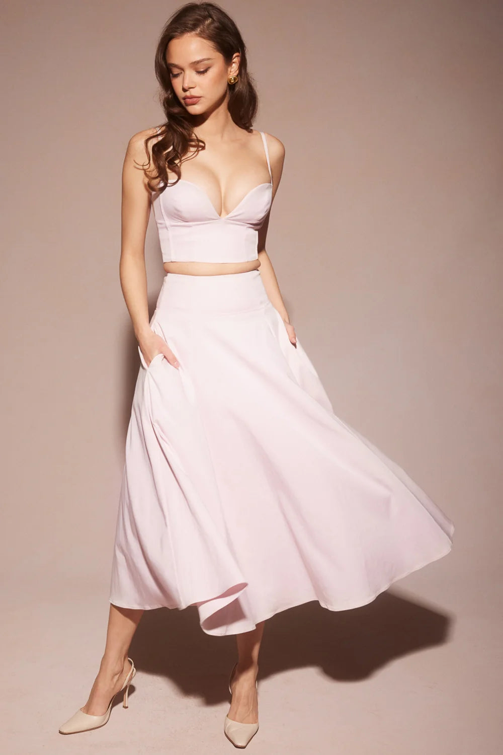 ballerina pink a-line midi skirt