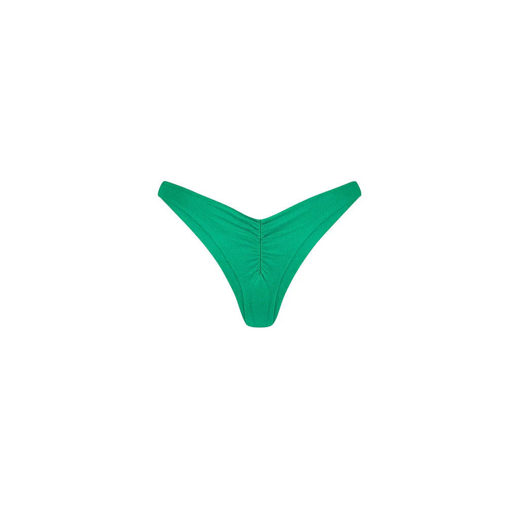 Gathered Deep V Thong Bikini Bottom - Island Lush