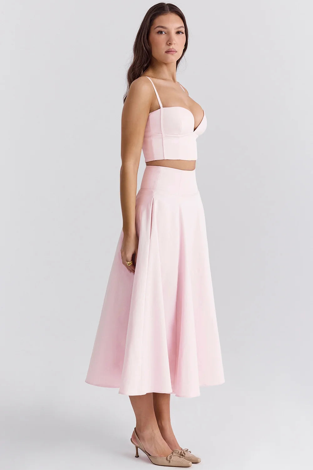ballerina pink a-line midi skirt