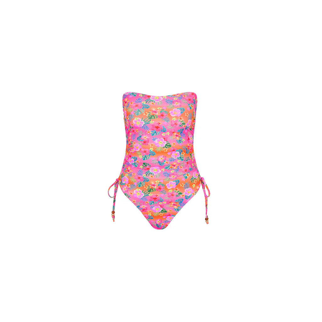 Ruched Bandeau Classic Cut One Piece - Summer Glow
