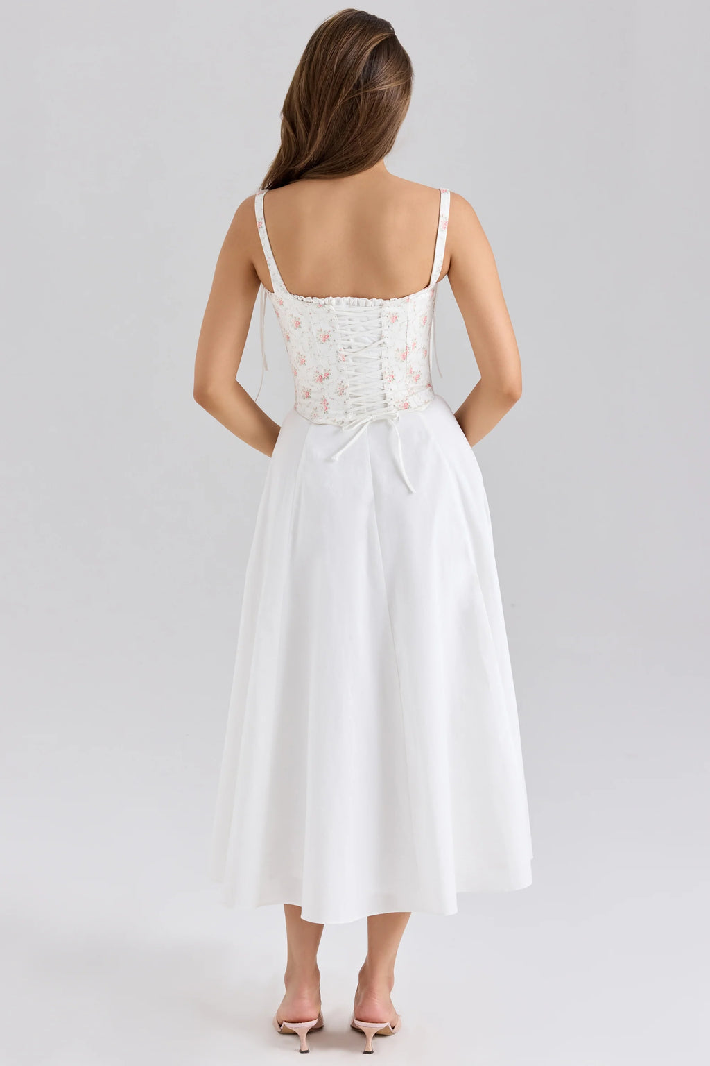 rose print cotton detachable corset midi sundress