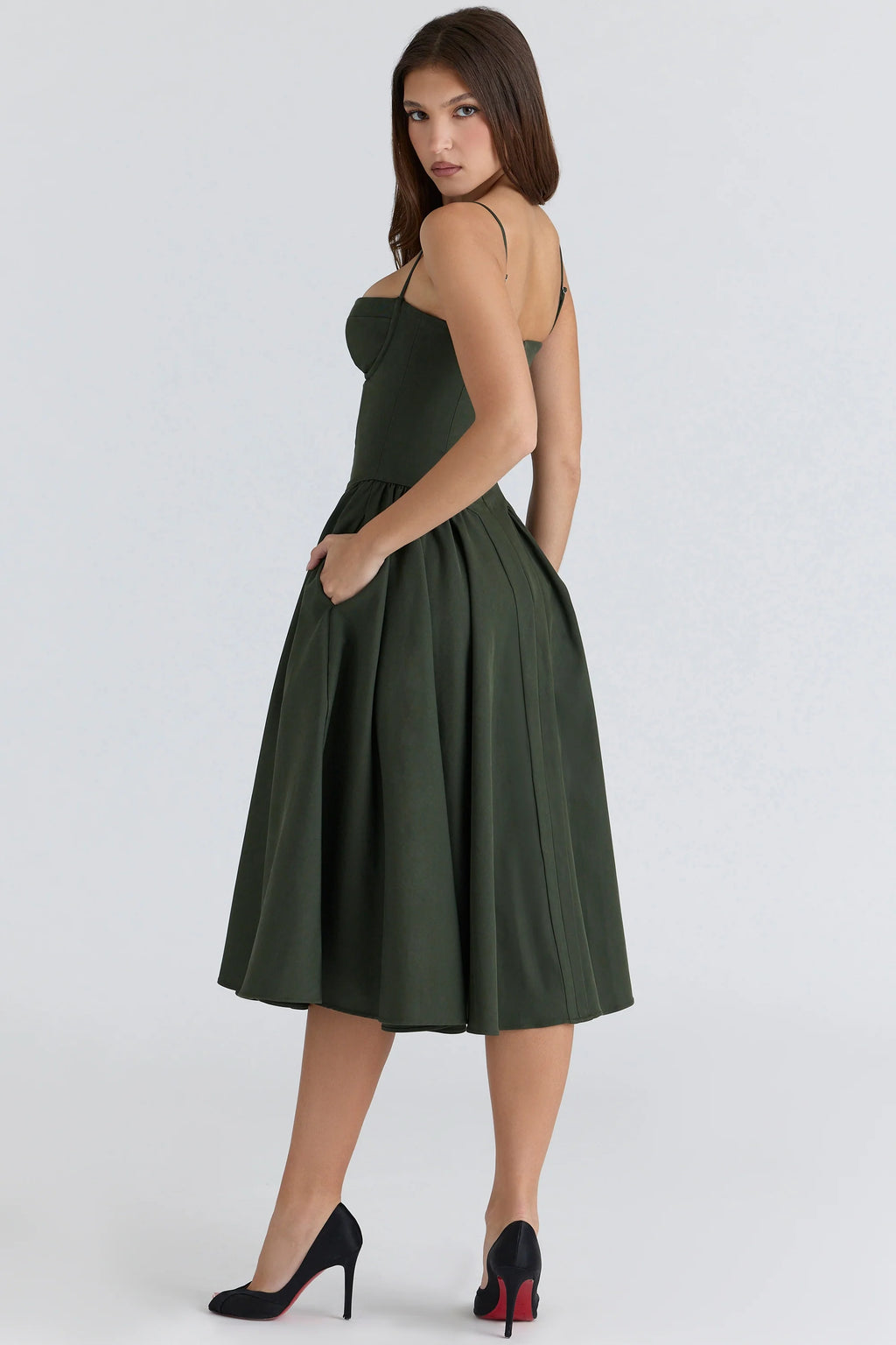 emerald green corset midi dress