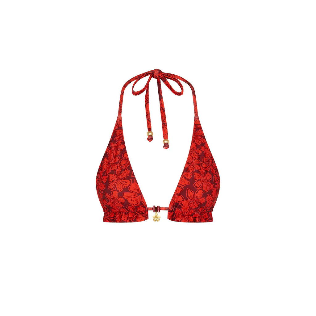 Frill Halter Bralette Bikini Top - Sassy Sangria